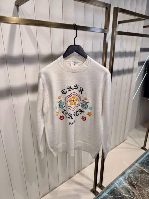 White Casablanca Emblem Merino crew-neck Knit Sweater