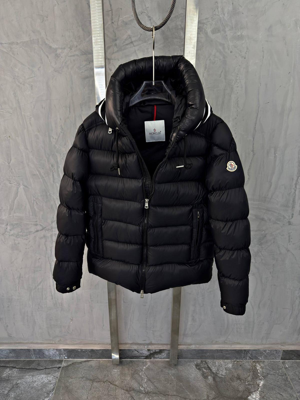 Black moncler hooded puffer jacket