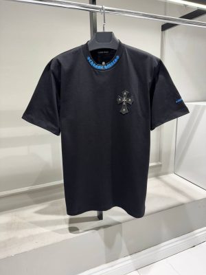 Black chrome hearts leather metal patch cotton tee