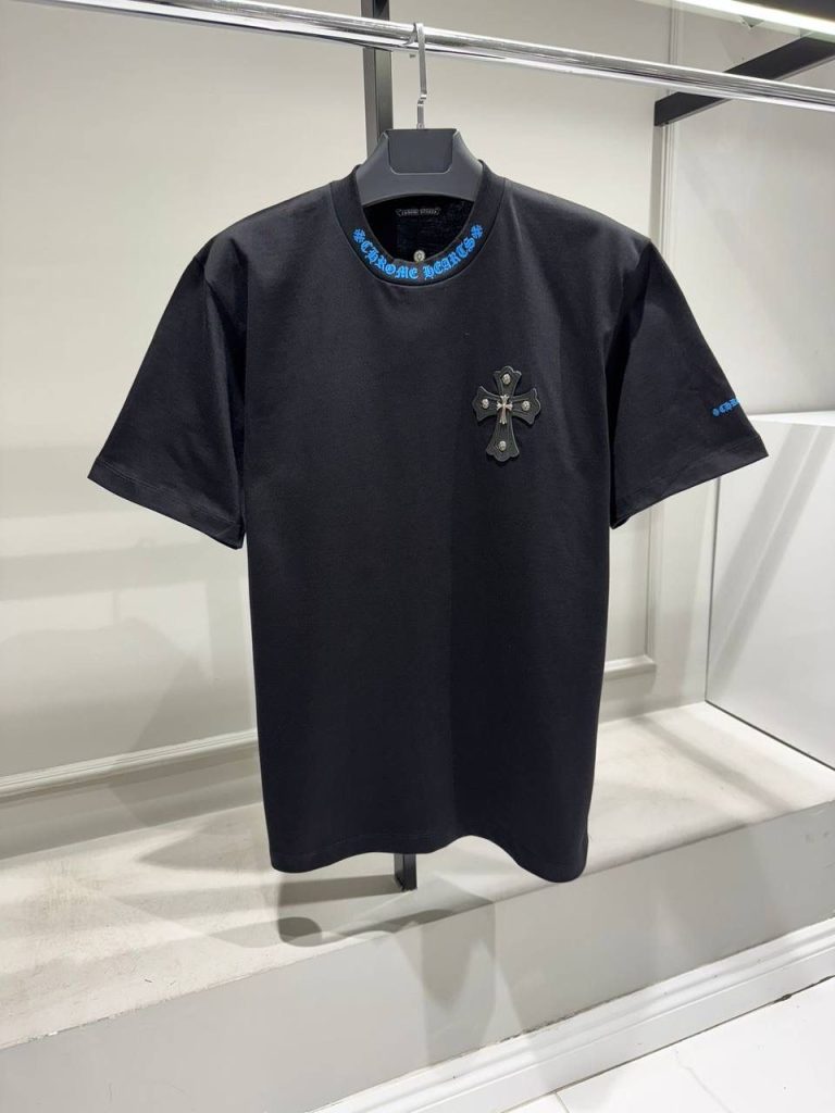 Black chrome hearts leather metal patch cotton tee