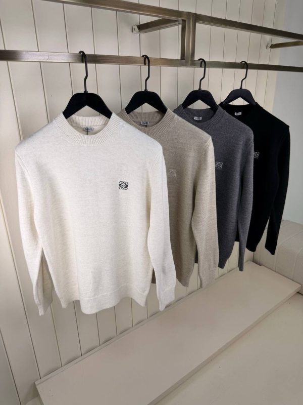 Beige Loewe Anagram logo embroidered wool sweater - Image 3