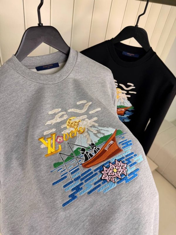 Gray LV x Nigo Embroidered dark heather Sweatshirt - Image 4