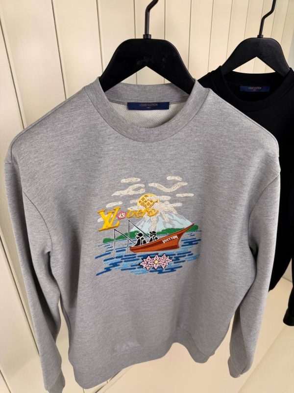 Gray LV x Nigo Embroidered dark heather Sweatshirt - Image 3