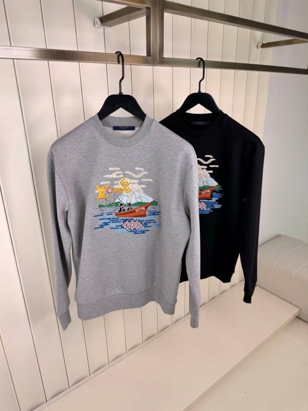 Gray LV x Nigo Embroidered dark heather Sweatshirt - Image 5