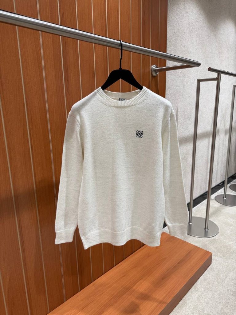Ecru Loewe Anagram logo embroidered wool sweater
