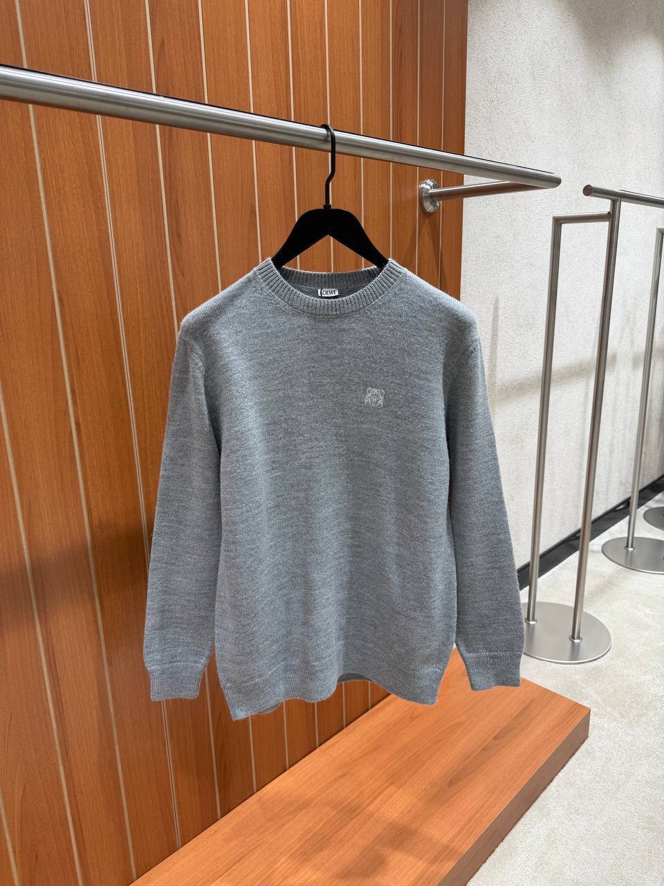 Gray Loewe Anagram logo embroidered wool sweater