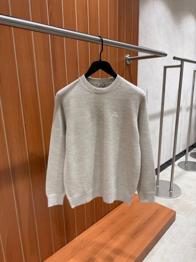 Beige Loewe Anagram logo embroidered wool sweater