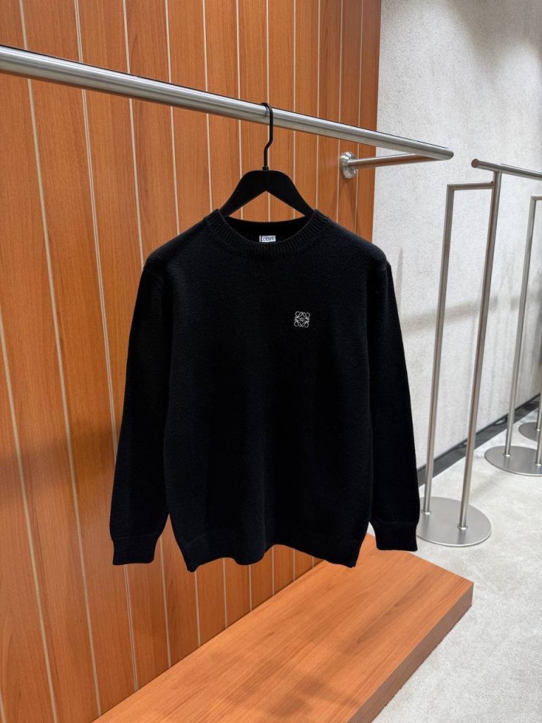 Black Loewe Anagram logo embroidered wool sweater
