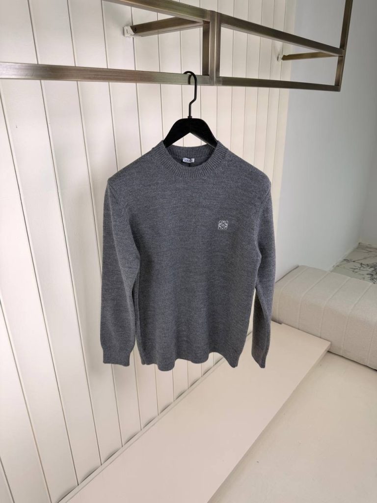 Gray Loewe Anagram logo embroidered wool sweater