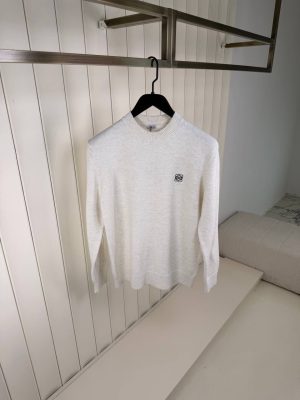 White Loewe Anagram logo embroidered wool sweater