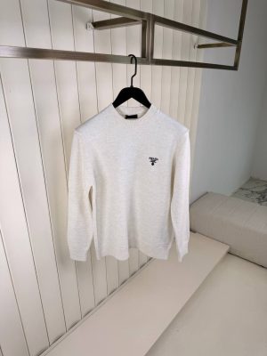 Beige Prada logo embroidered cashmere sweatshirt
