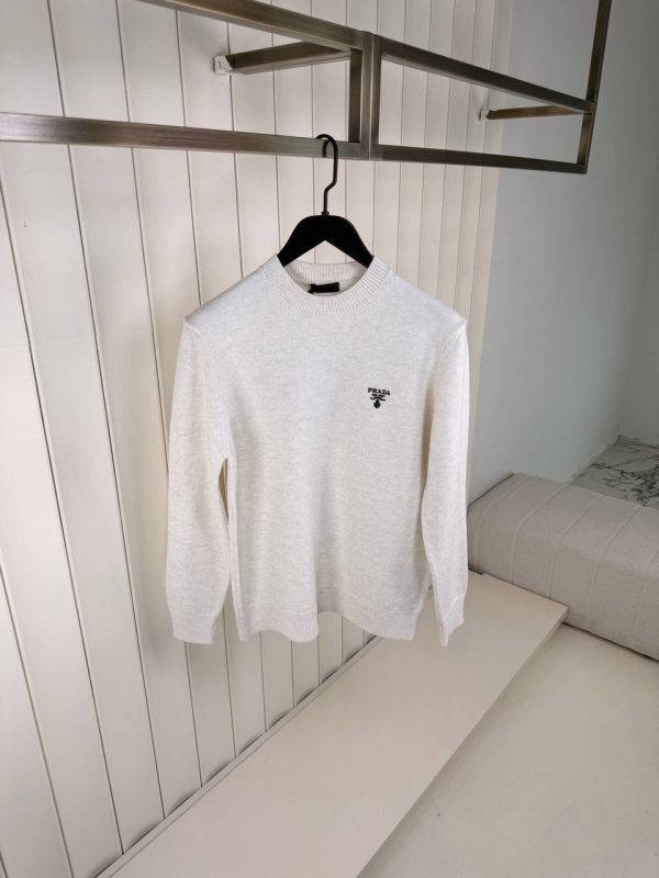 Beige Prada logo embroidered cashmere sweatshirt