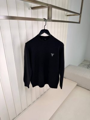 Black Prada logo embroidered cashmere sweatshirt
