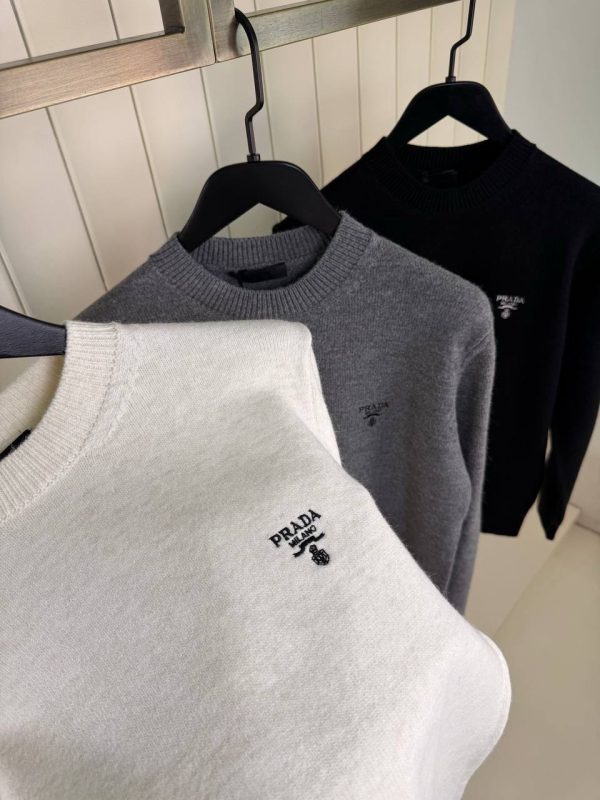 Beige Prada logo embroidered cashmere sweatshirt - Image 2