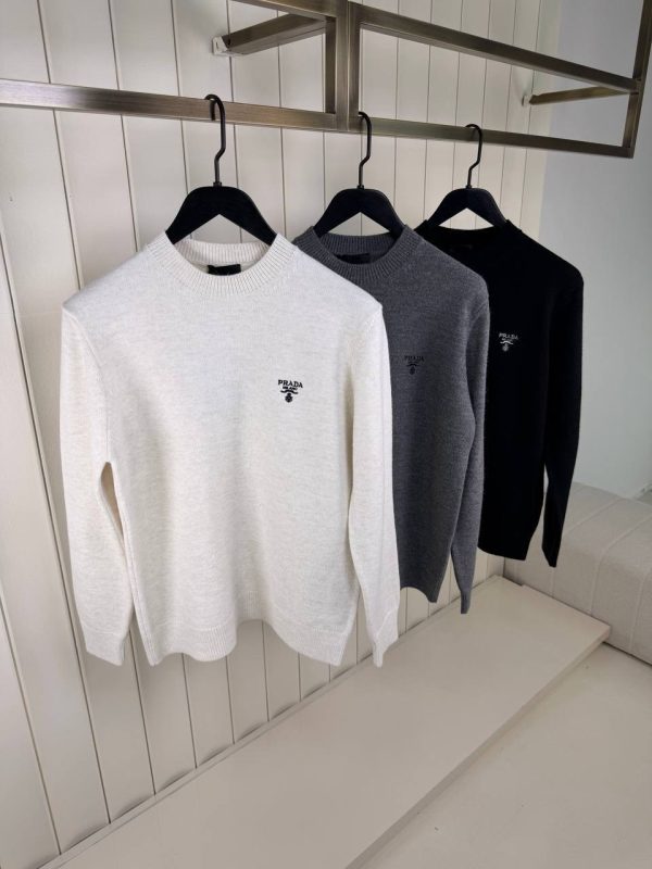 Beige Prada logo embroidered cashmere sweatshirt - Image 3