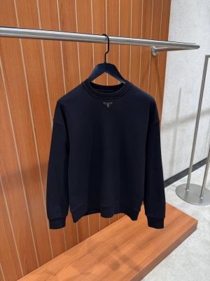 Black prada logo neck cotton sweater