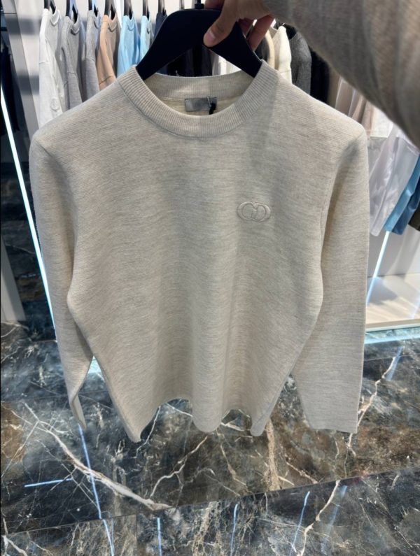 Beige CD icon virgin wool punto milano sweater - Image 3