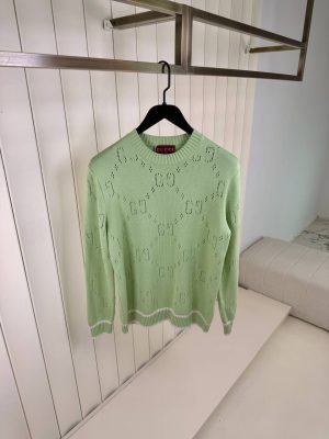 Green gucci perforated GG cotton sweater