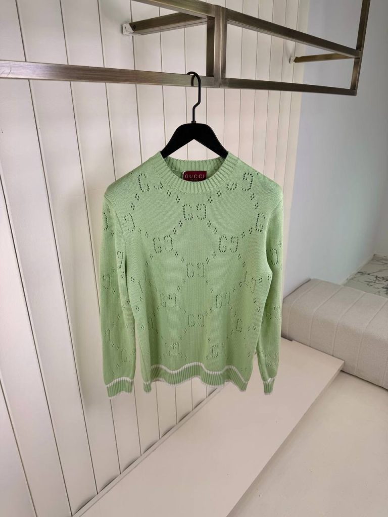 Green gucci perforated GG cotton sweater