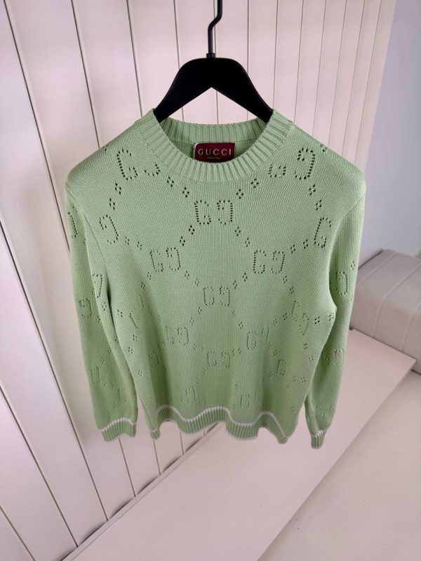 Green gucci perforated GG cotton sweater - Image 2