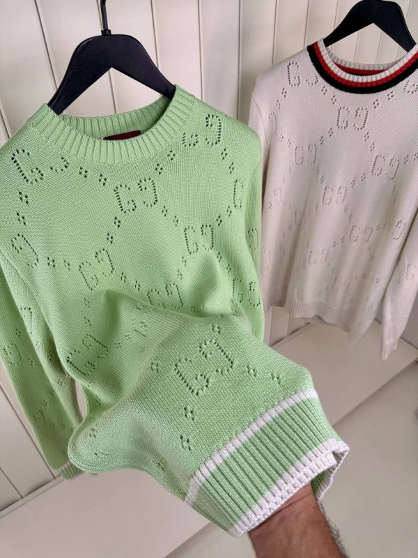 Green gucci perforated GG cotton sweater - Image 3