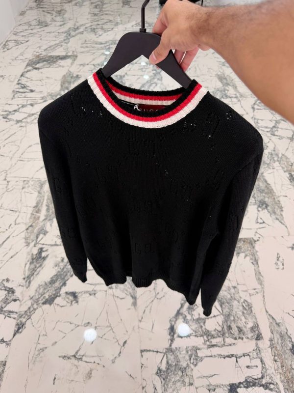 Black gucci perforated GG cotton sweater - Image 2