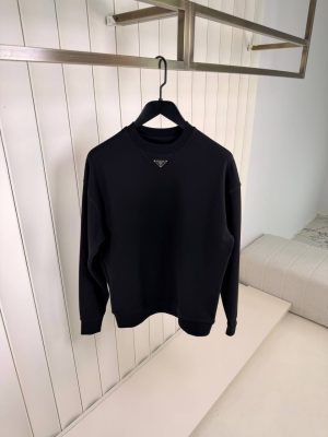 Black prada logo neck cotton sweater