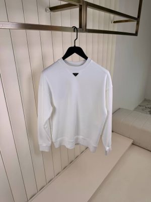 White prada logo neck cotton sweater