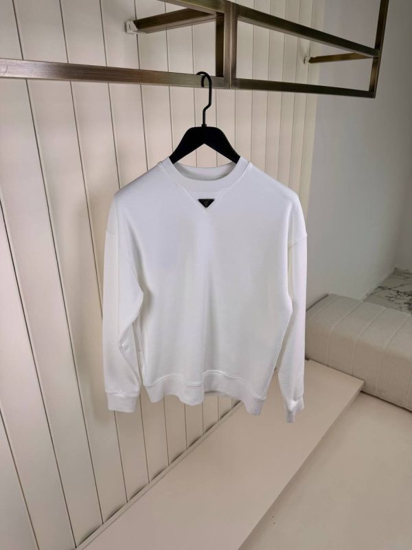 White prada logo neck cotton sweater