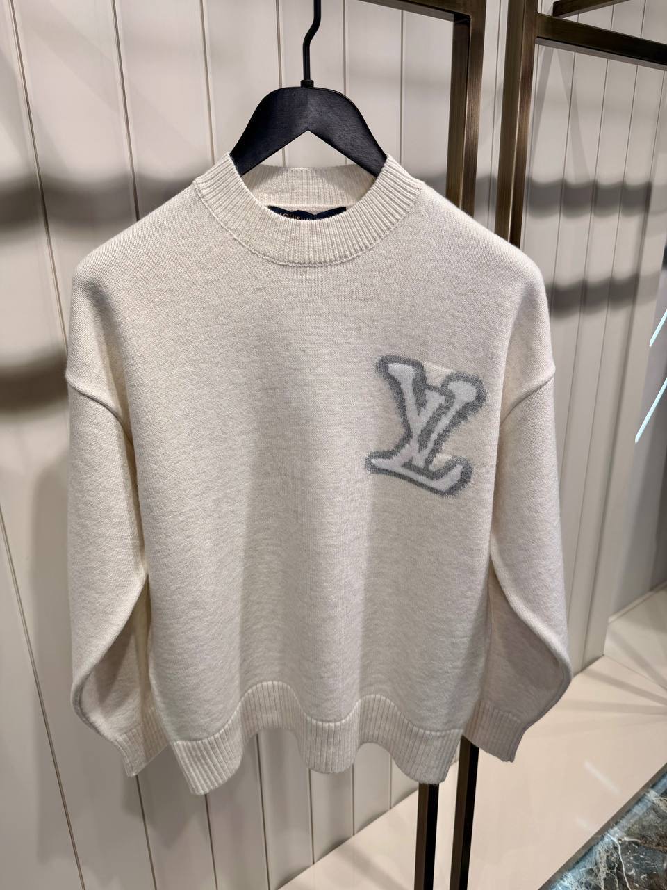 Beige LV Intarsia knitted sweatshirt