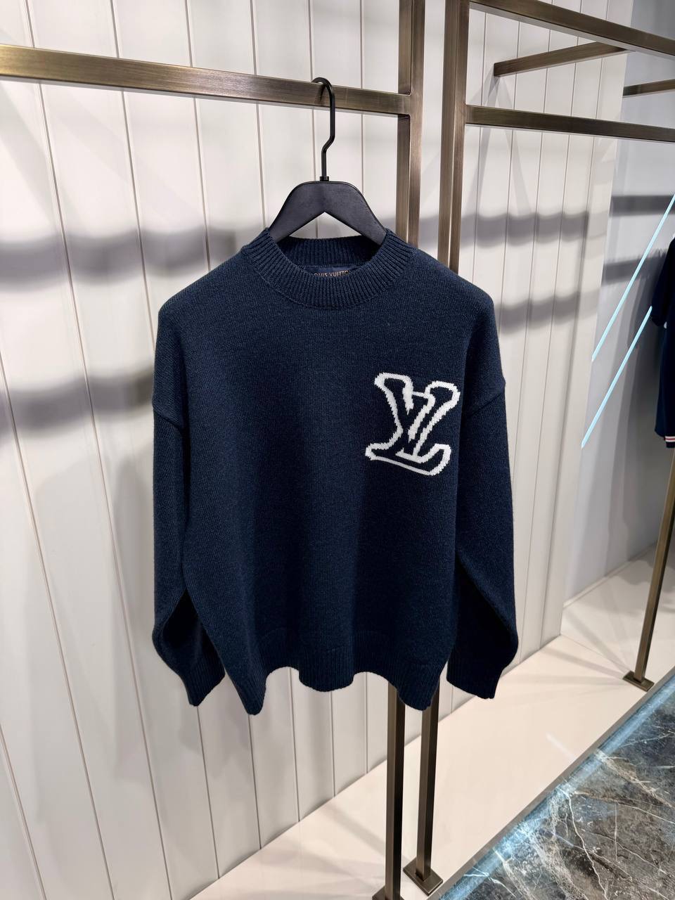 Navy LV Intarsia knitted sweatshirt - Image 2