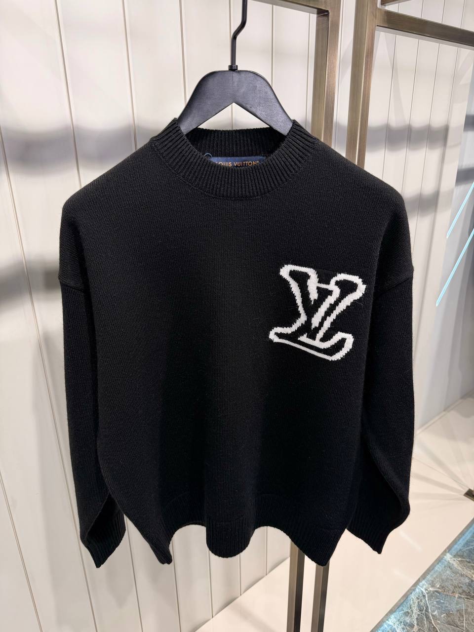 Black LV Intarsia knitted sweatshirt