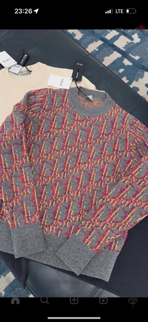 Gray pink Dior Virgin Wool Jacquard Oblique Sweater - Image 2