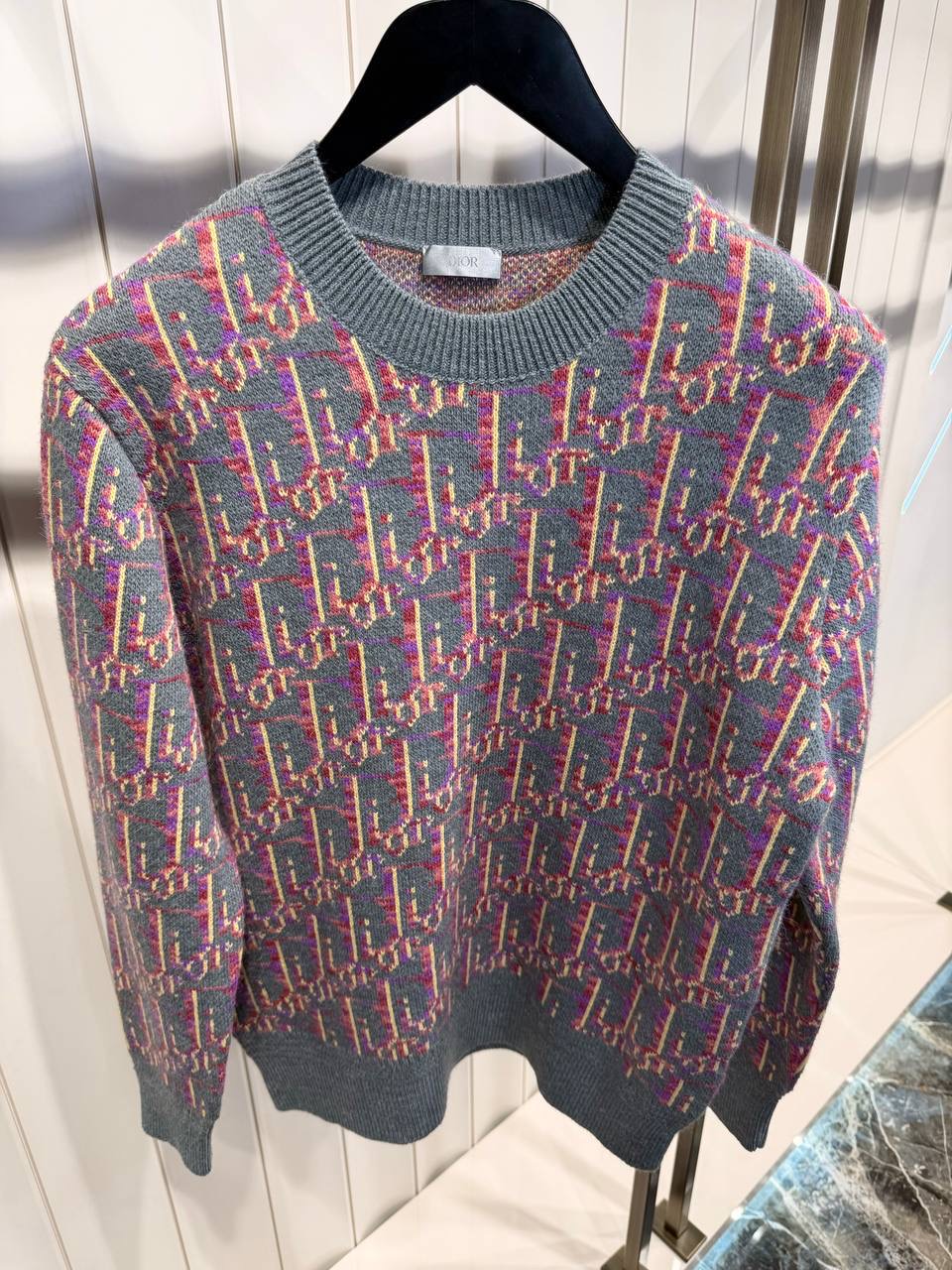 Gray pink Dior Virgin Wool Jacquard Oblique Sweater - Image 3