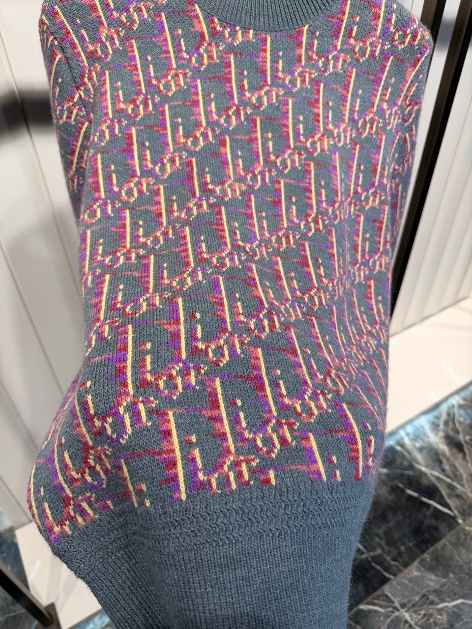 Gray pink Dior Virgin Wool Jacquard Oblique Sweater - Image 4