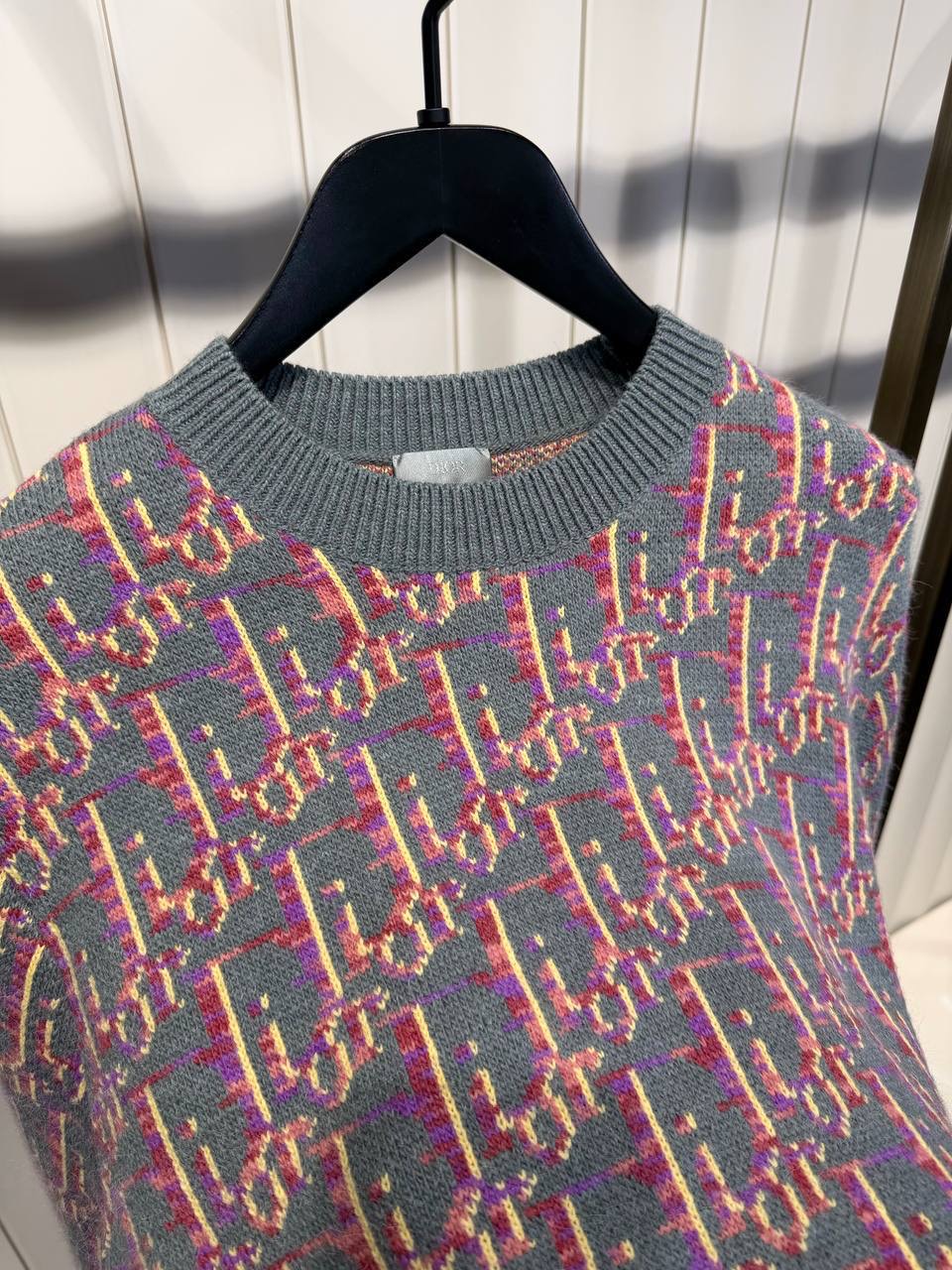 Gray pink Dior Virgin Wool Jacquard Oblique Sweater - Image 6