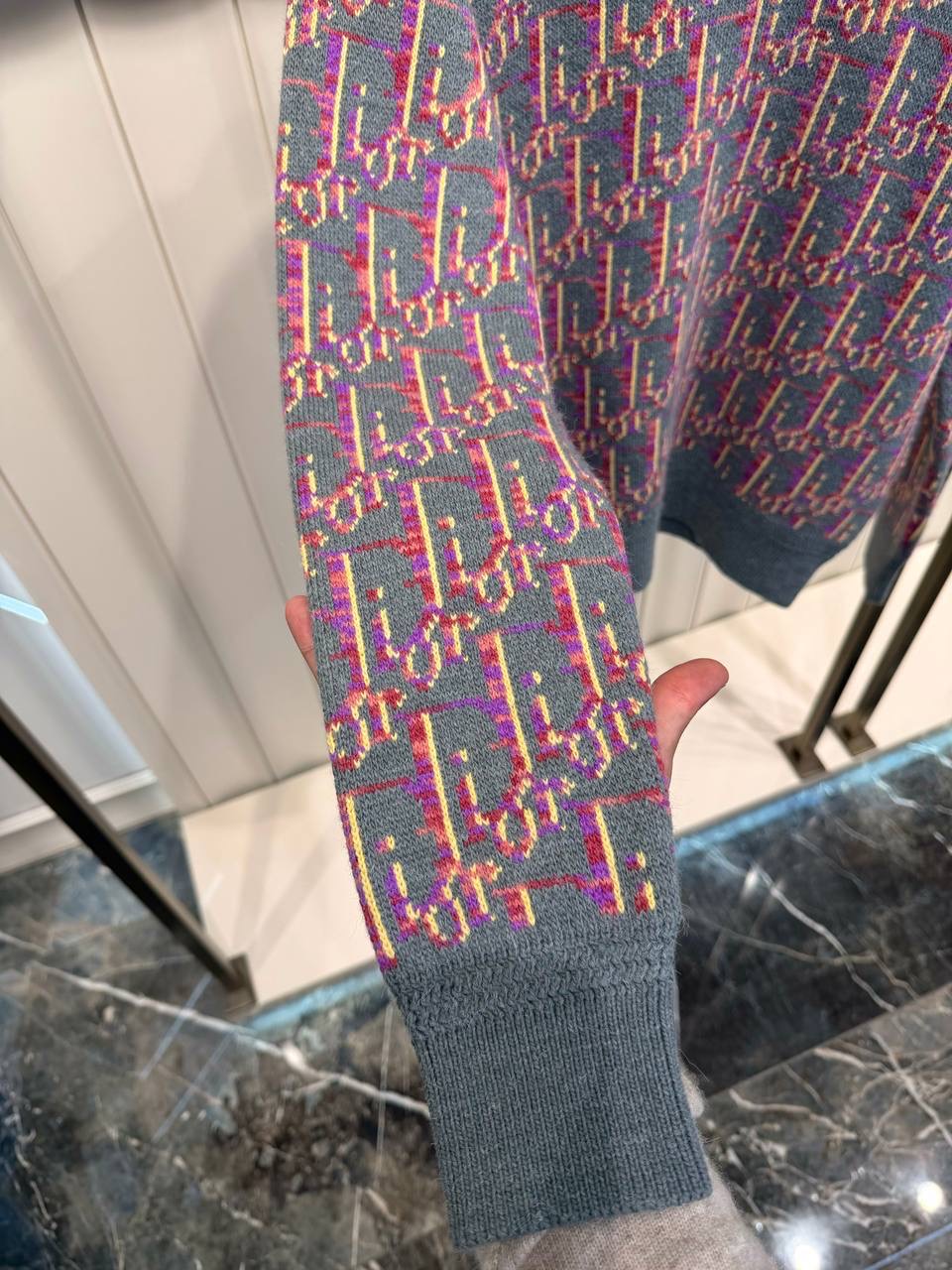 Gray pink Dior Virgin Wool Jacquard Oblique Sweater - Image 7