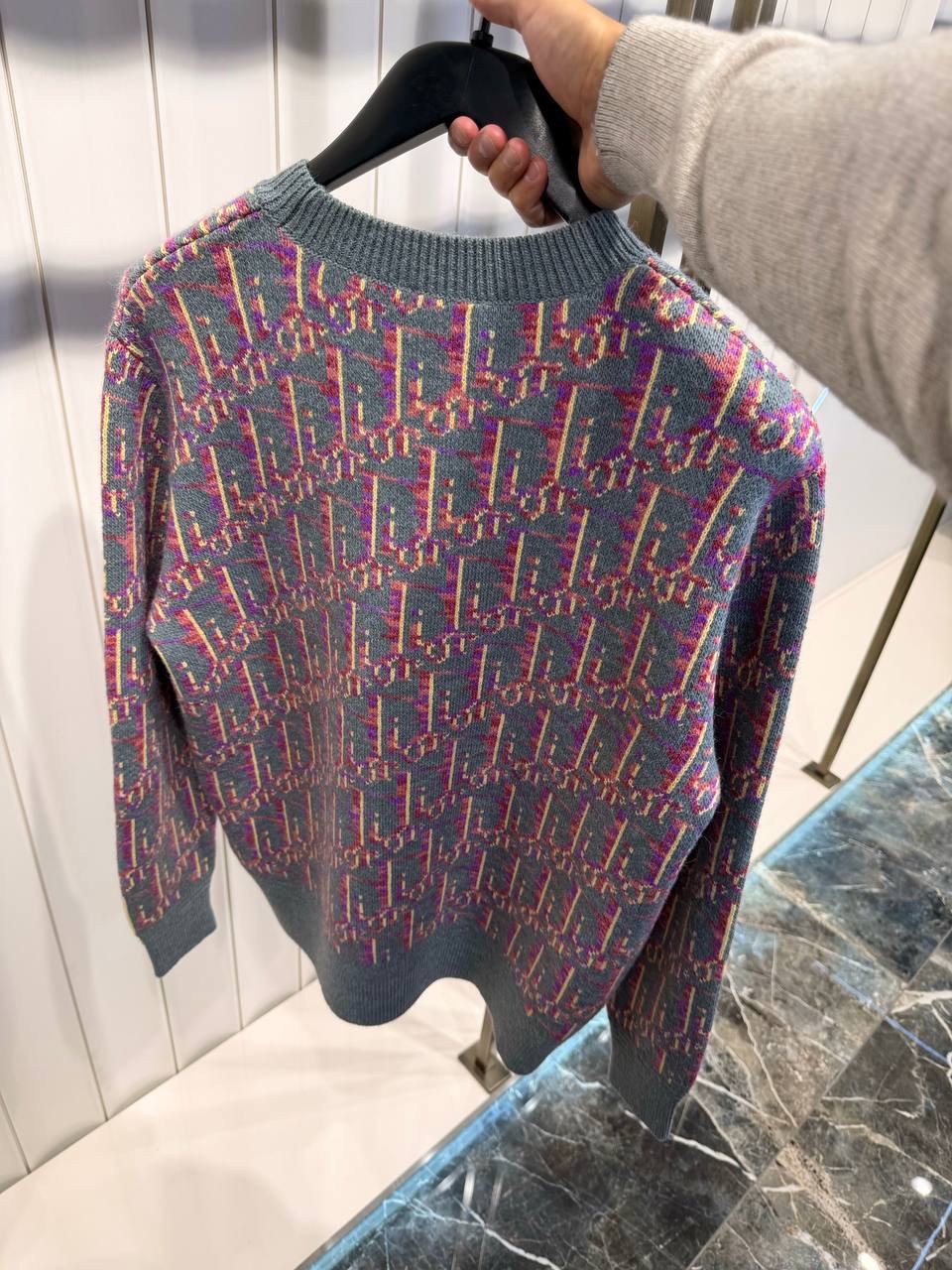 Gray pink Dior Virgin Wool Jacquard Oblique Sweater - Image 5