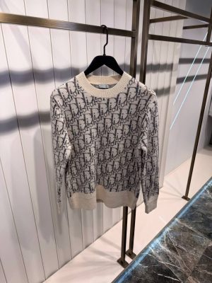 Beige & Brown Dior Virgin Wool Jacquard Oblique Sweater
