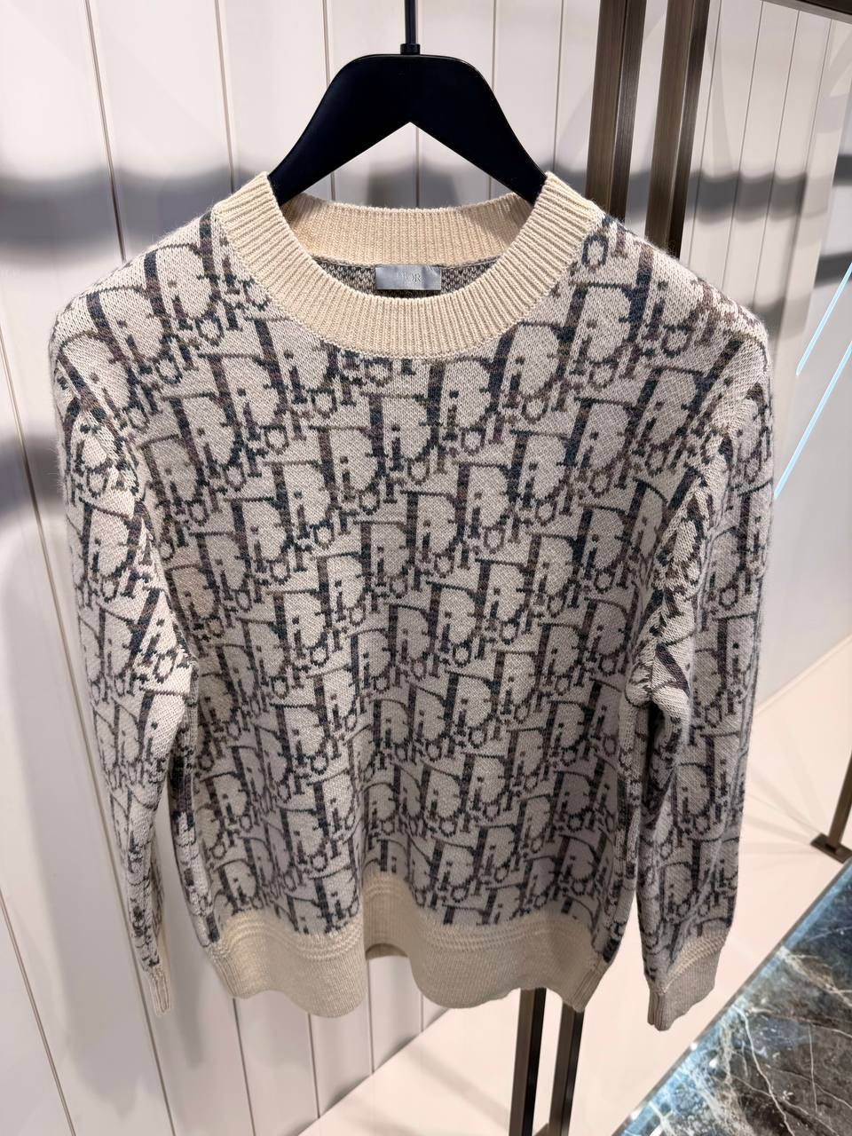 Beige & Brown Dior Virgin Wool Jacquard Oblique Sweater - Image 2