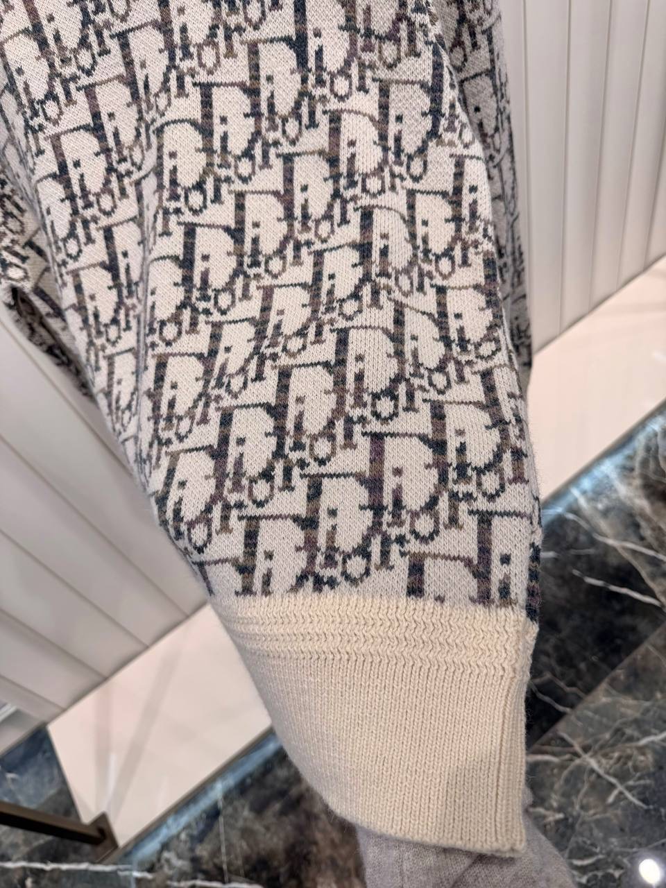 Beige & Brown Dior Virgin Wool Jacquard Oblique Sweater - Image 3