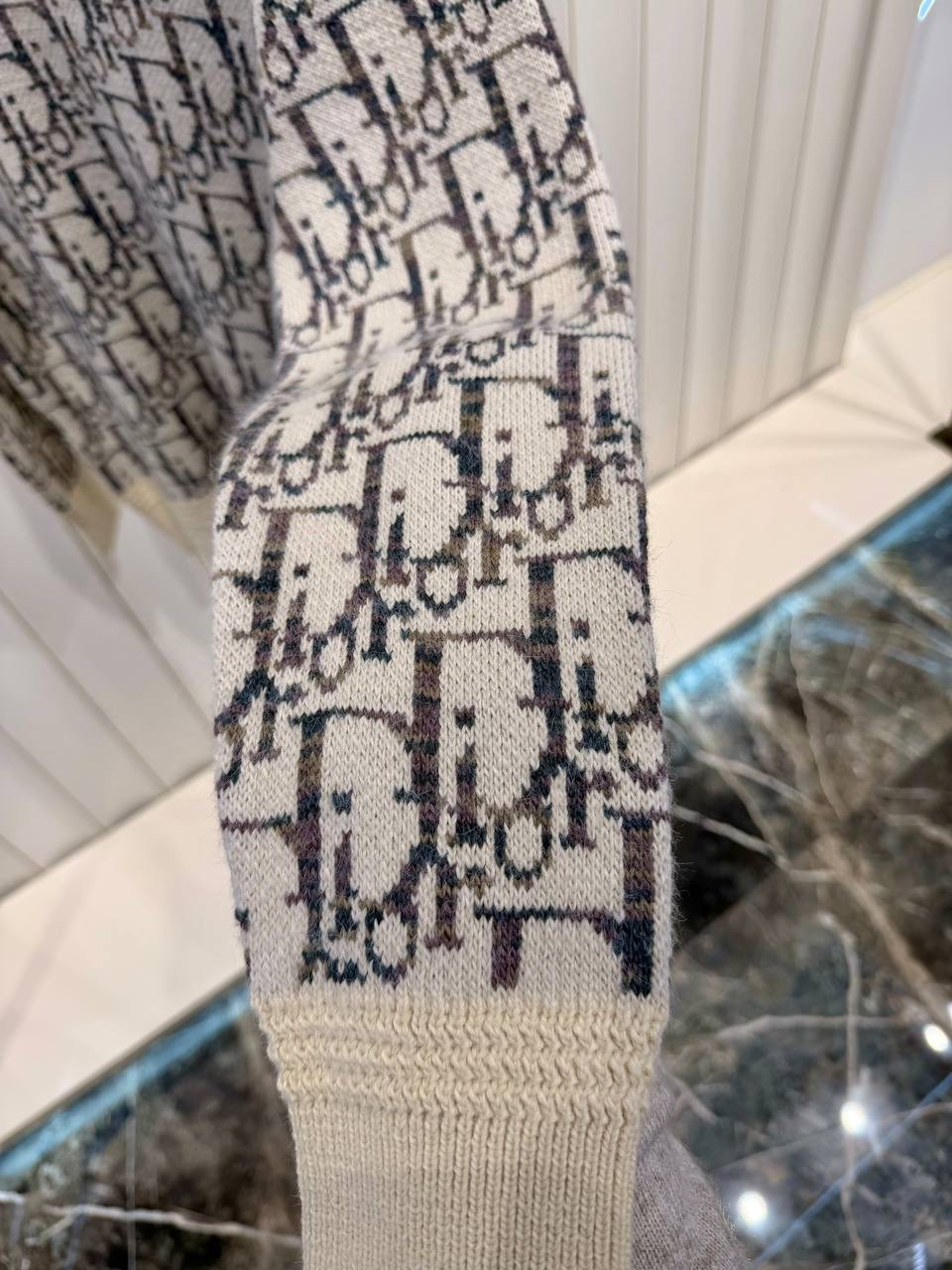 Beige & Brown Dior Virgin Wool Jacquard Oblique Sweater - Image 4