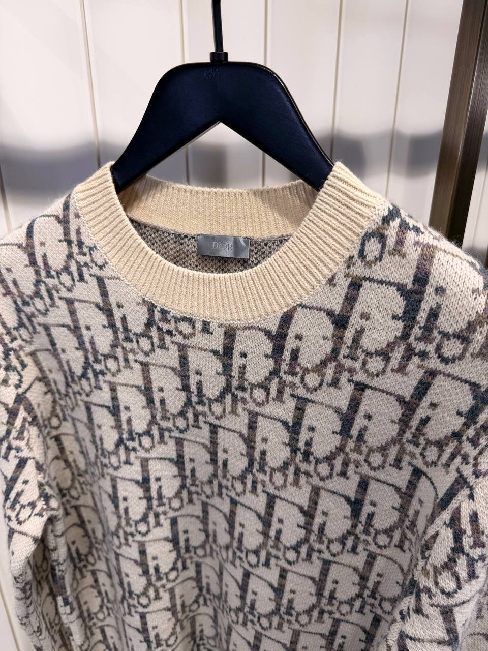 Beige & Brown Dior Virgin Wool Jacquard Oblique Sweater - Image 5