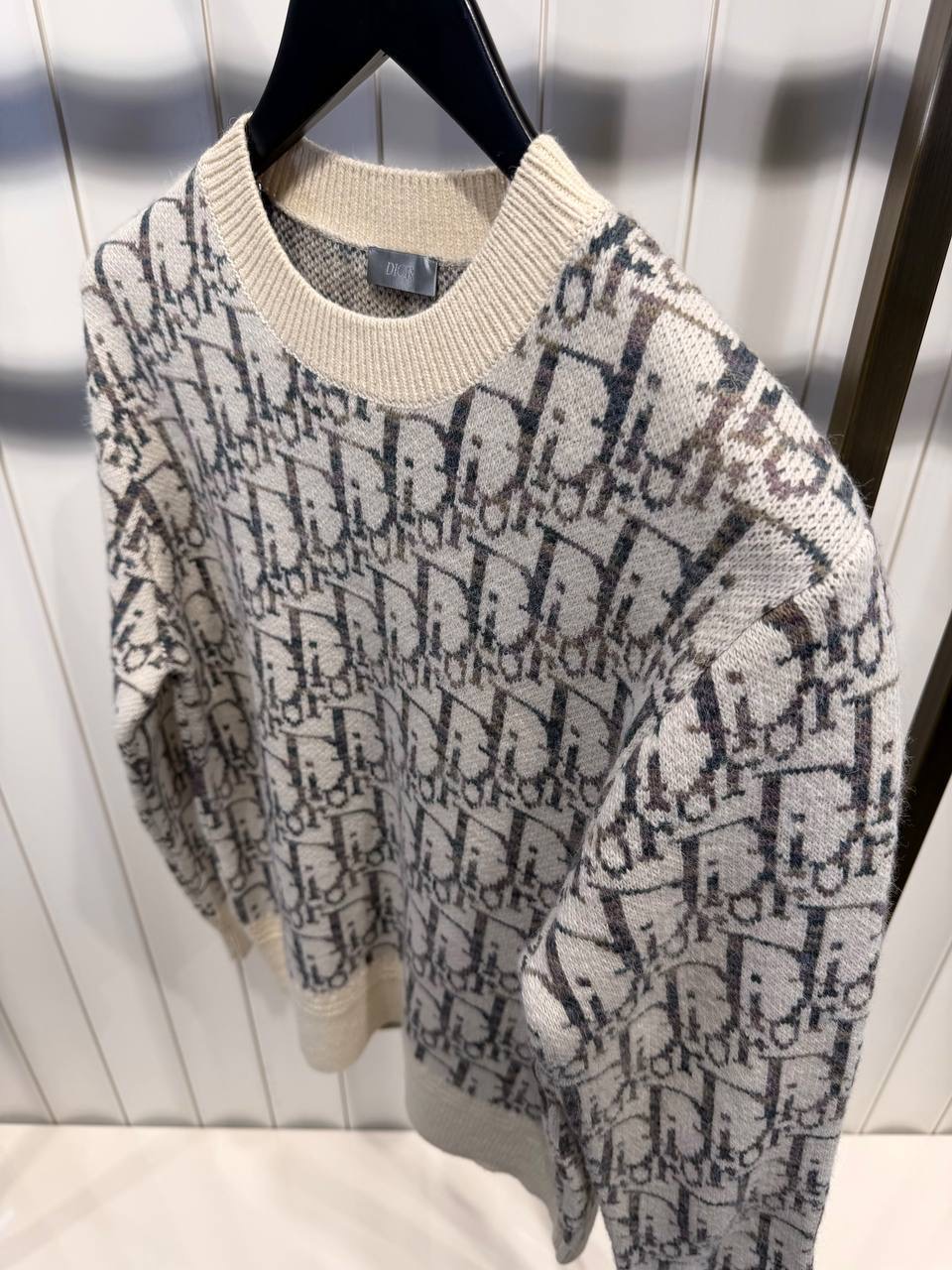 Beige & Brown Dior Virgin Wool Jacquard Oblique Sweater - Image 6