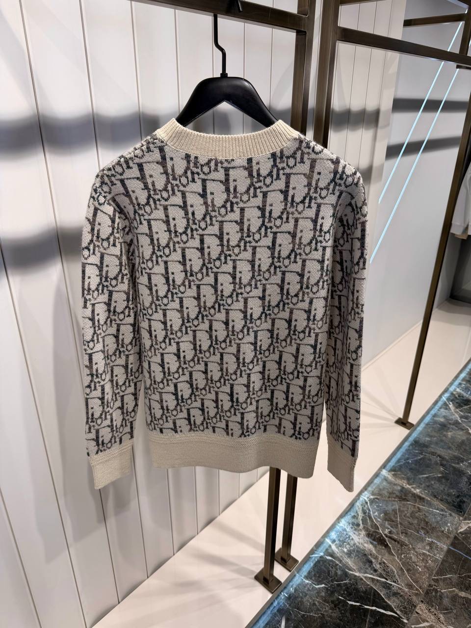 Beige & Brown Dior Virgin Wool Jacquard Oblique Sweater - Image 7