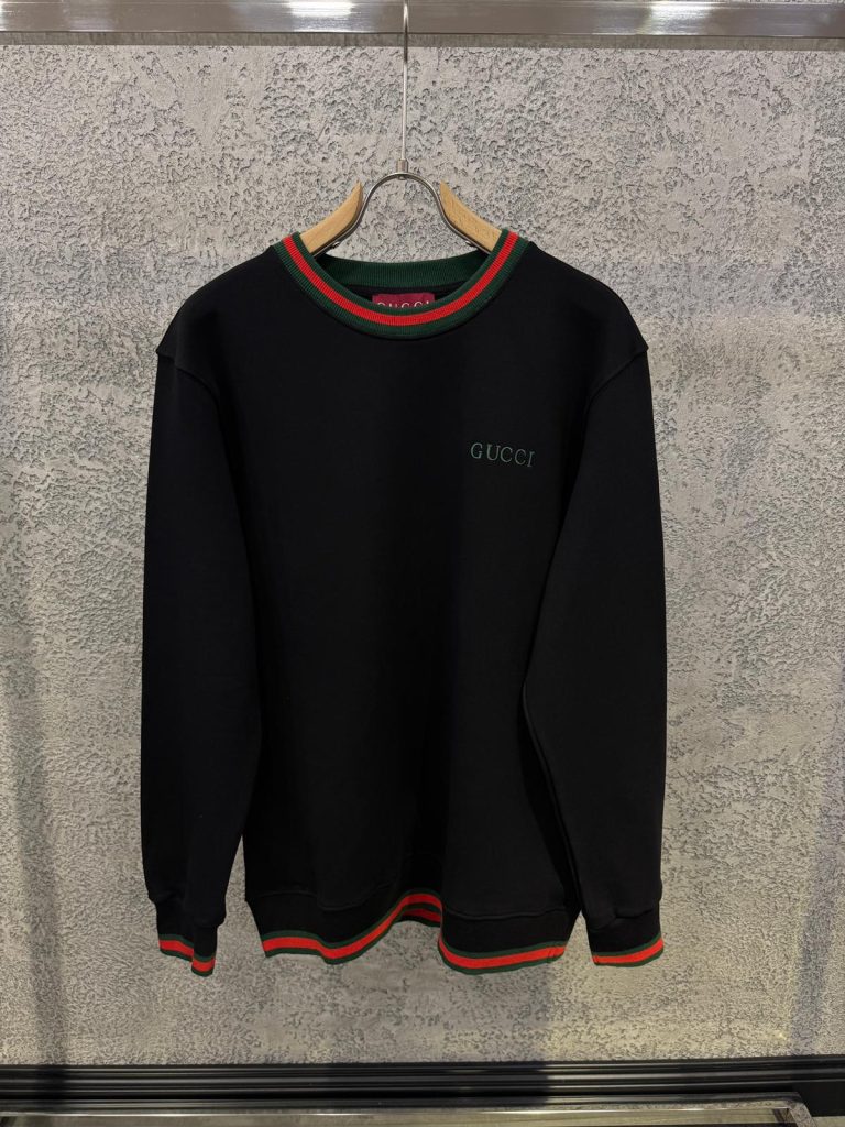 Black Gucci red & green neck stripes cotton sweatshirt