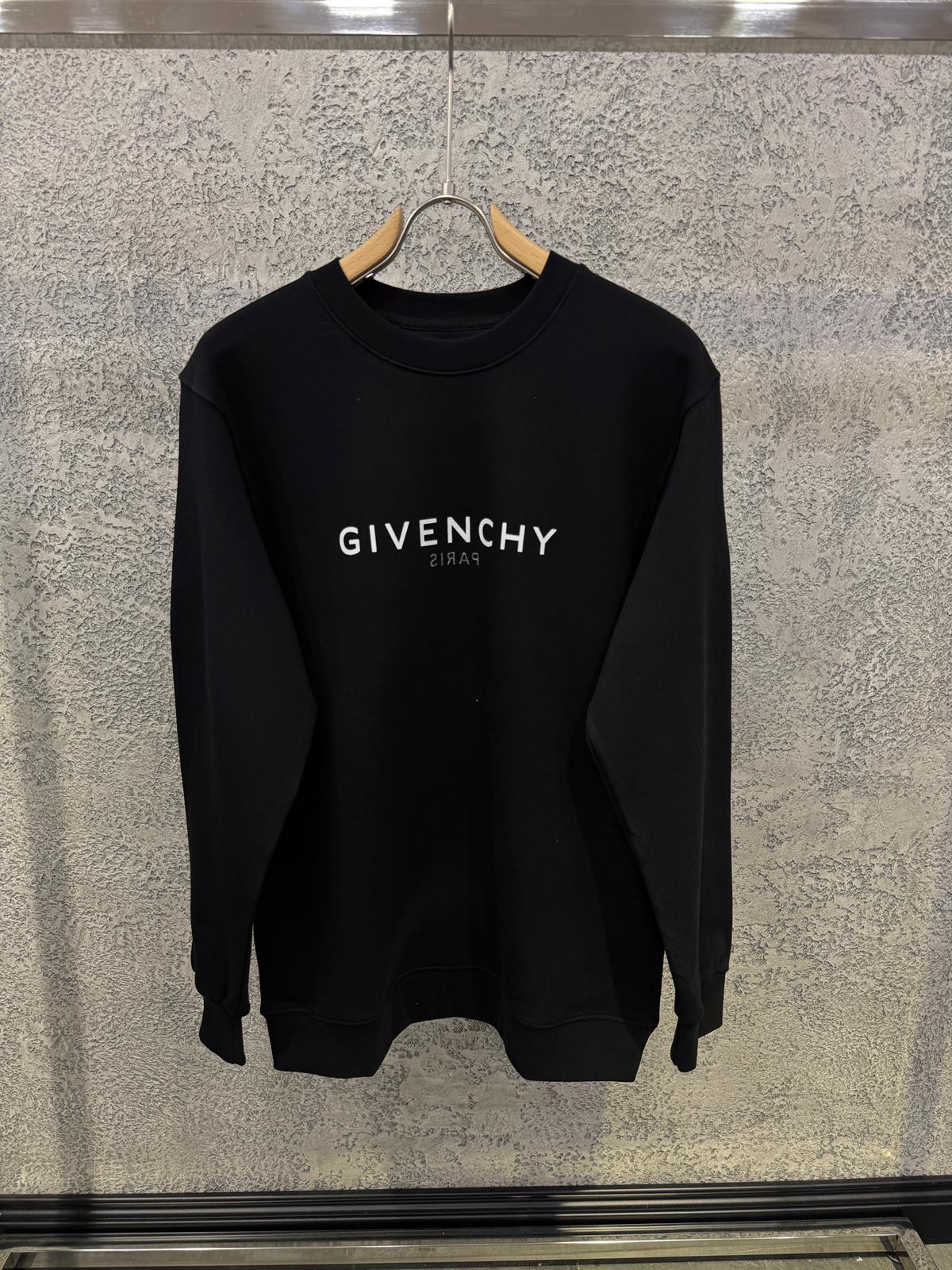 Black Givenchy Paris reverse logo-print crewneck cotton sweatshirt