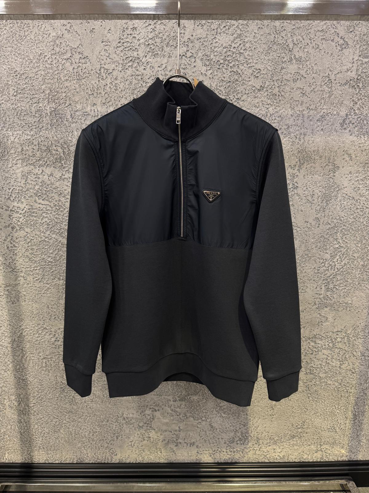 Black Prada Superfine wool half-zip sweater