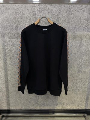 Black Burberry sleeves check trim cotton sweatshirt