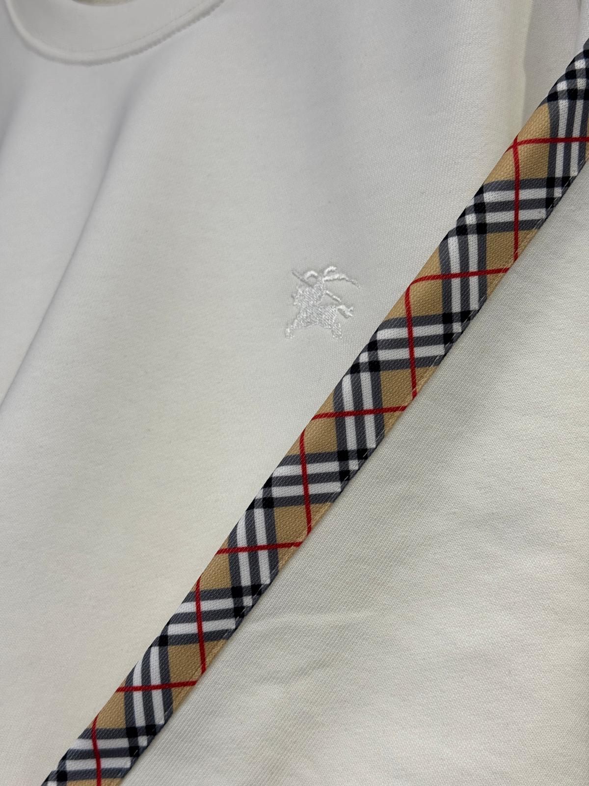 White Burberry sleeves check trim cotton sweatshirt - Image 2
